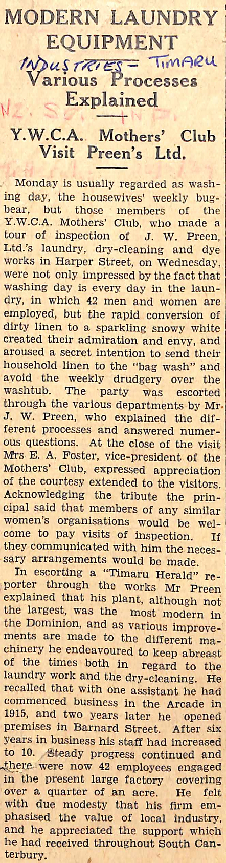 Modern Laundry Equipment: Various Processes Explained, YWCA Mothers' Club Visits Preen's Ltd