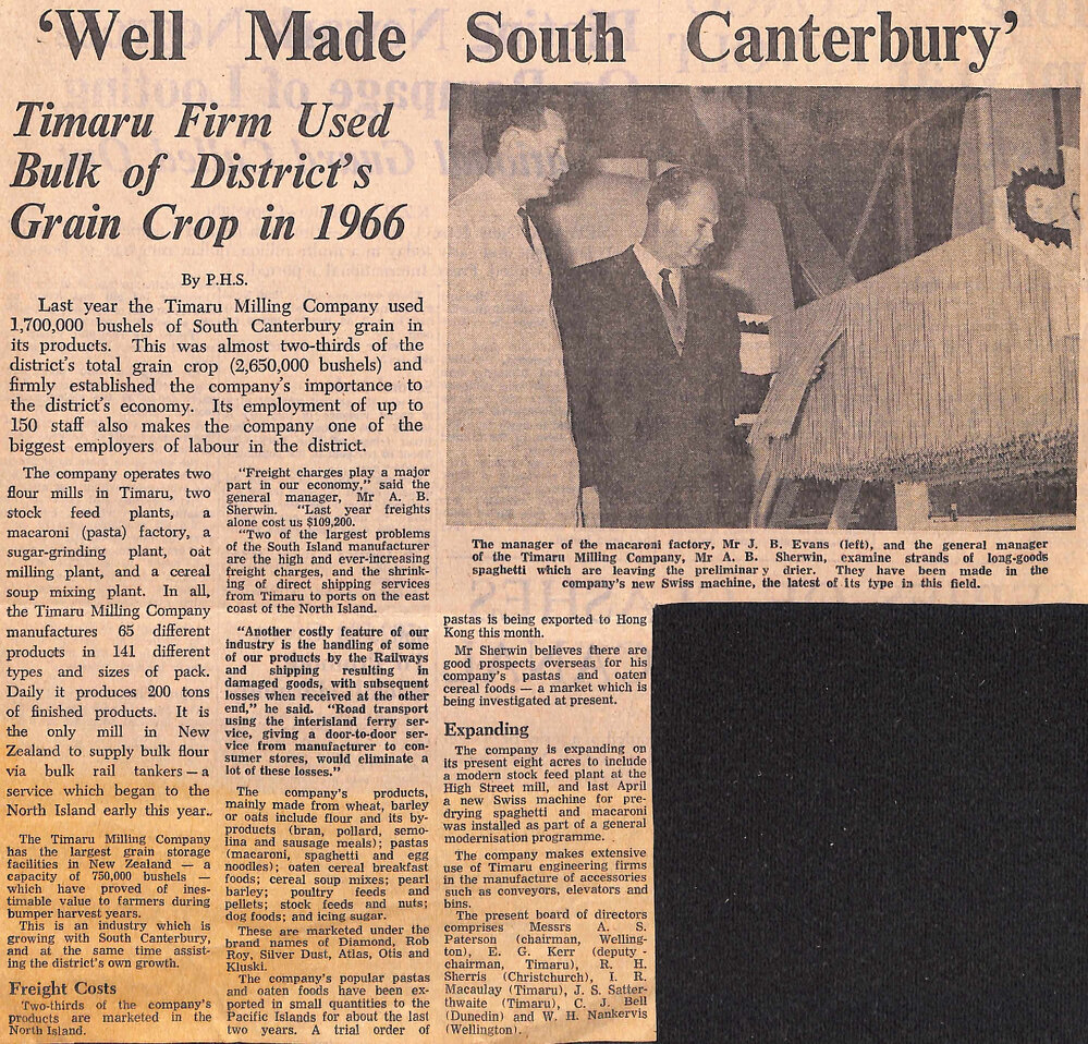  'Well Made South Canterbury': Timaru Firm Used Bulk of District's Grain Crop in 1966
