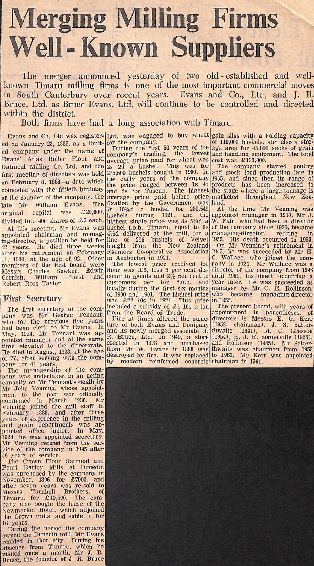 Merging Milling Firms Well-Known Suppliers / Bruce's Mill Twice Destroyed By Fire