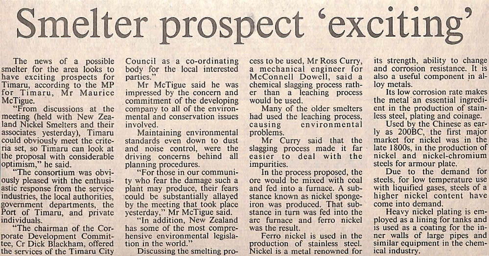 Smelter prospect 'exciting'