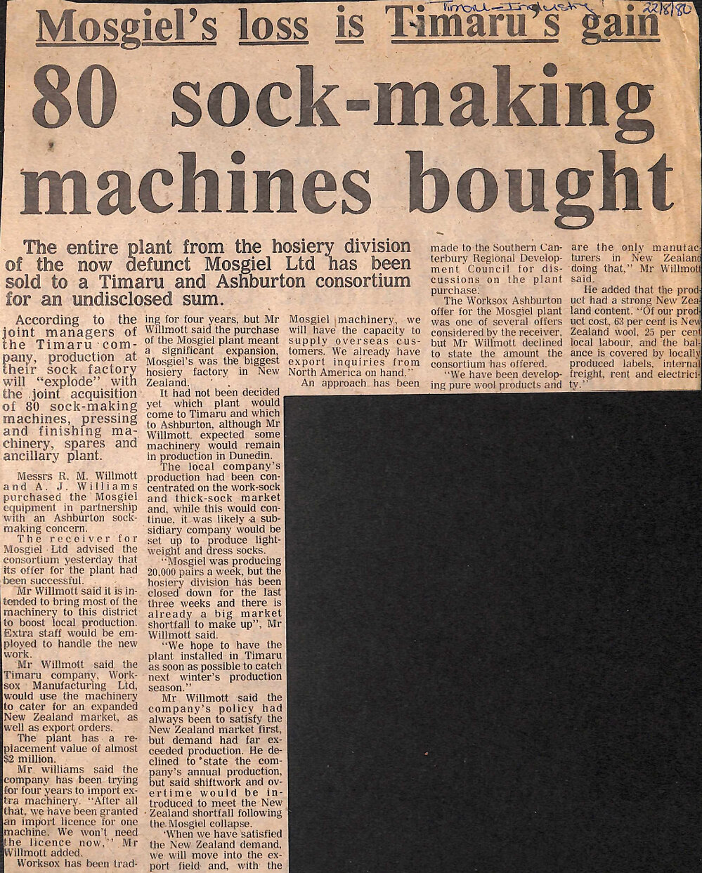 Mosgiel's loss is Timaru's gain: 80 sock-making machines bought