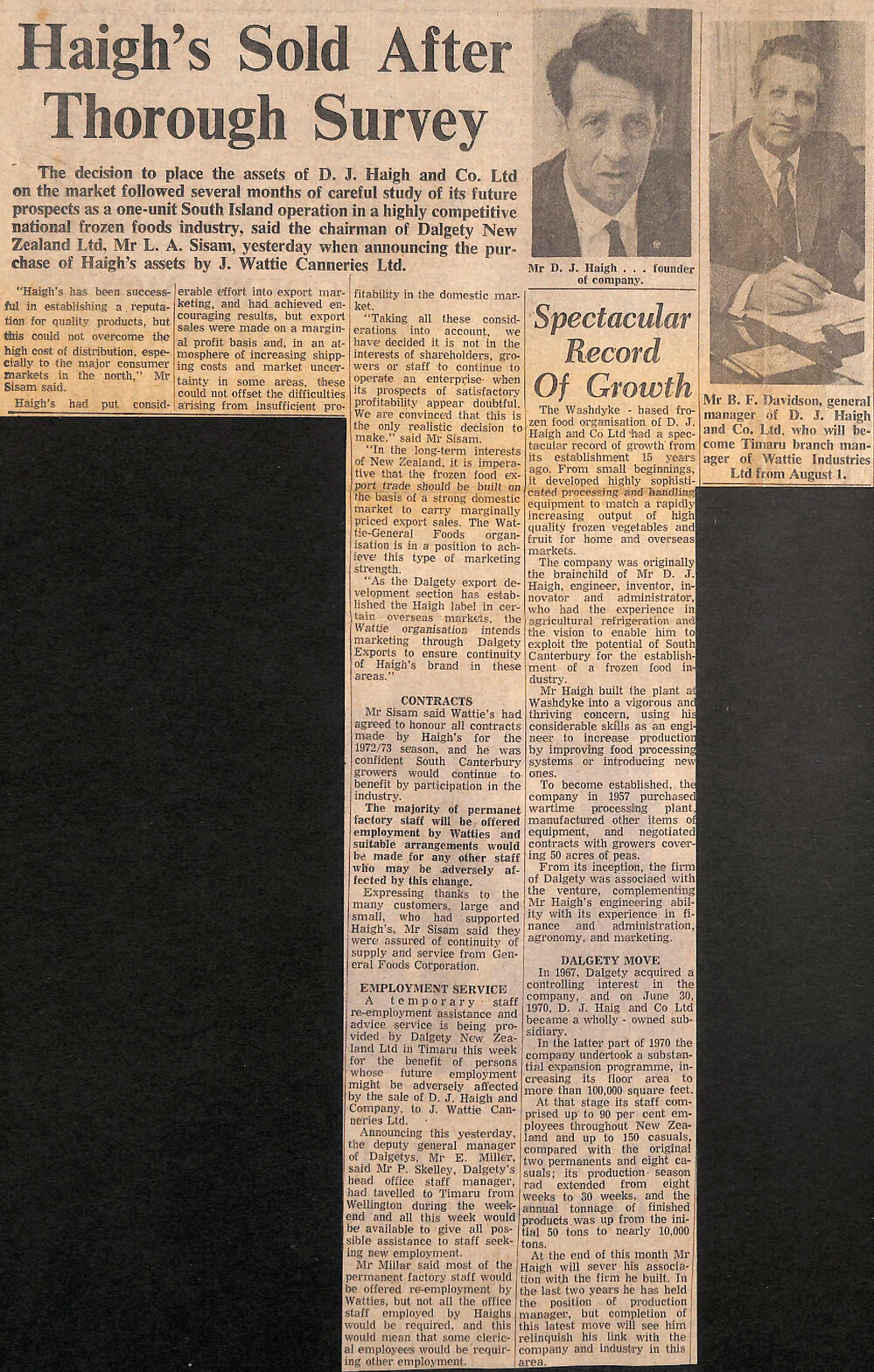 Haigh's Sold After Thorough Survey / Spectacular Record Of Growth