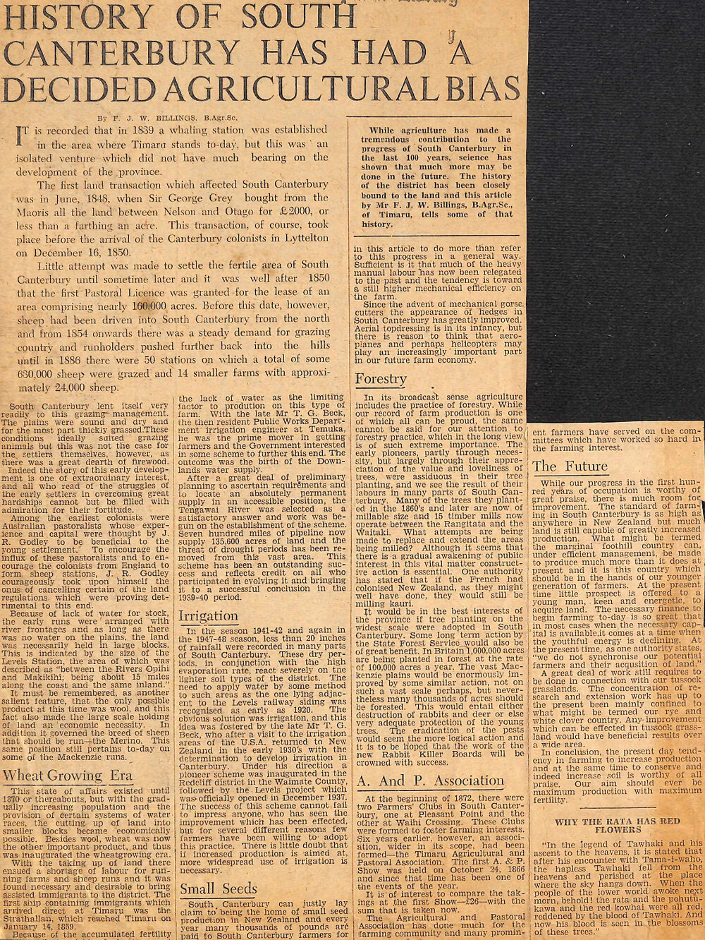 History of South Canterbury has had a decided agricultural bias