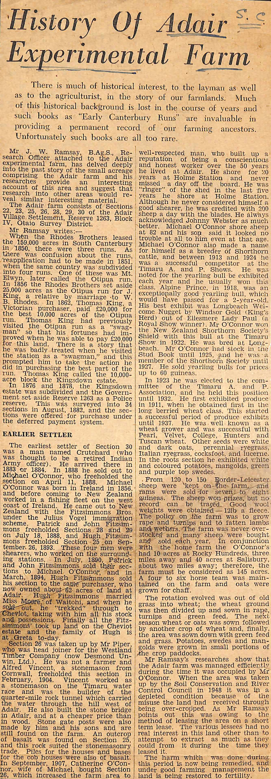 History Of Adair Experimental Farm