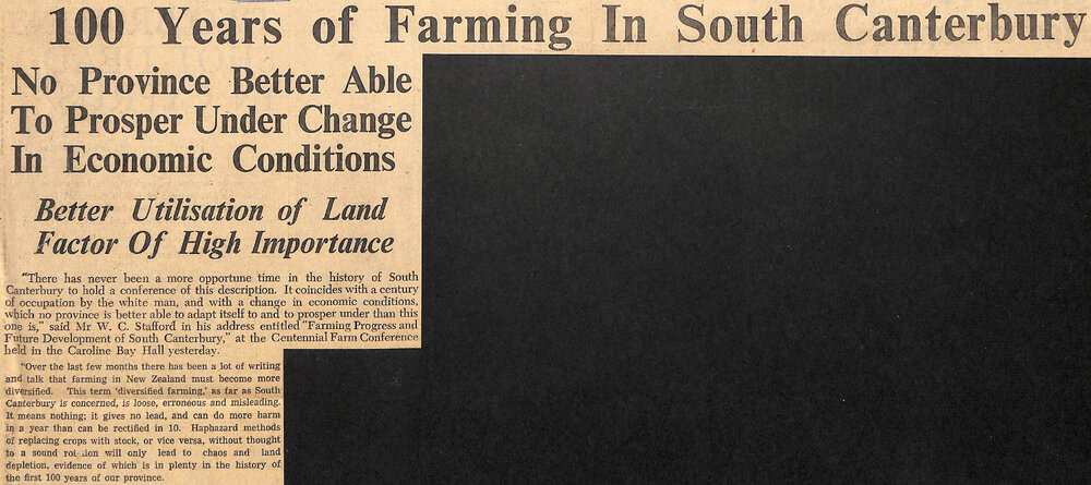 100 Years of Farming In South Canterbury: No Province Better Able To Prosper Under Change In Economic Conditions, Better Utilisation of Land Factor Of High Importance