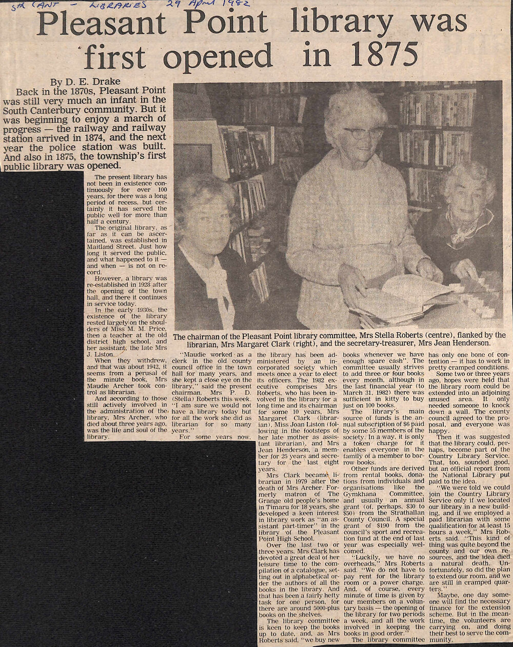 Pleasant Point library was first opened in 1875