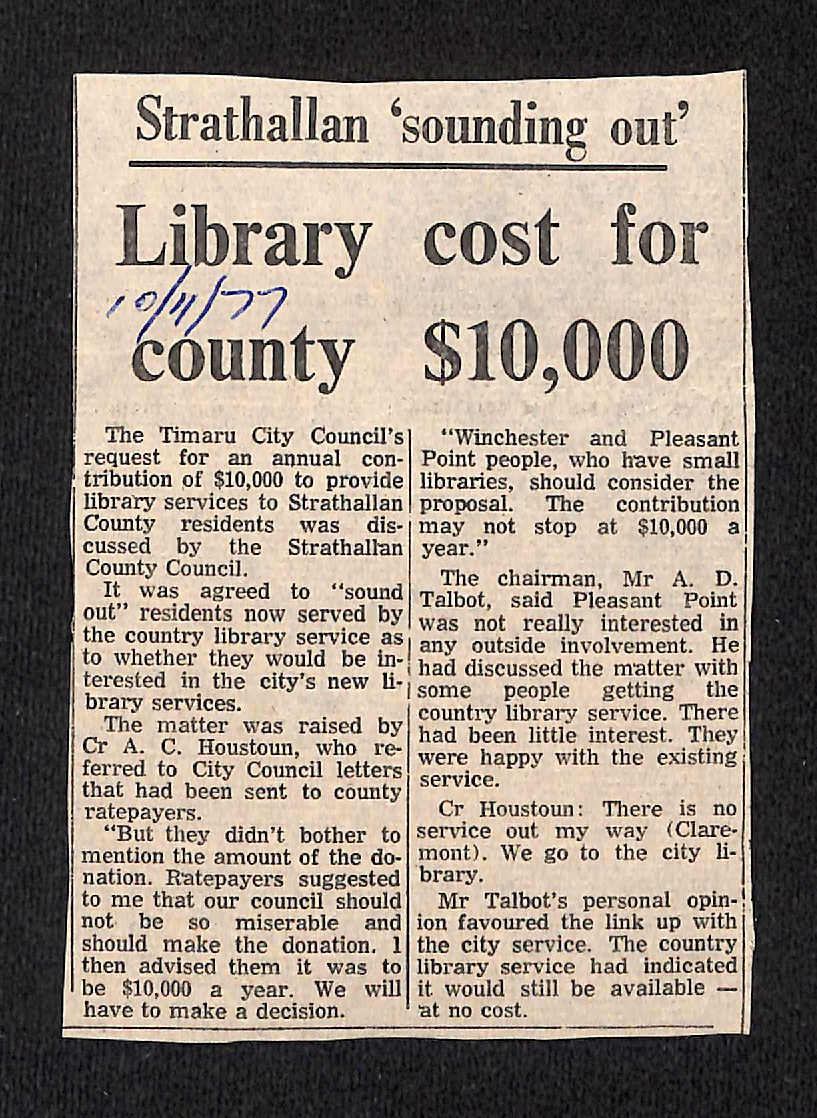 Strathallan 'sounding out': Library cost for county $10,000