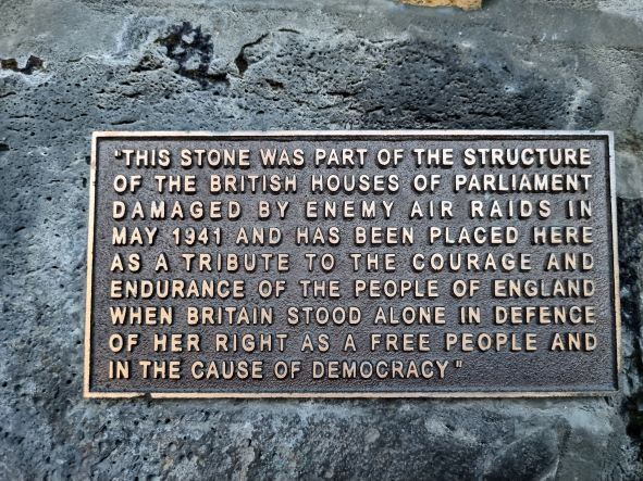 Caroline Bay shelter and plaque