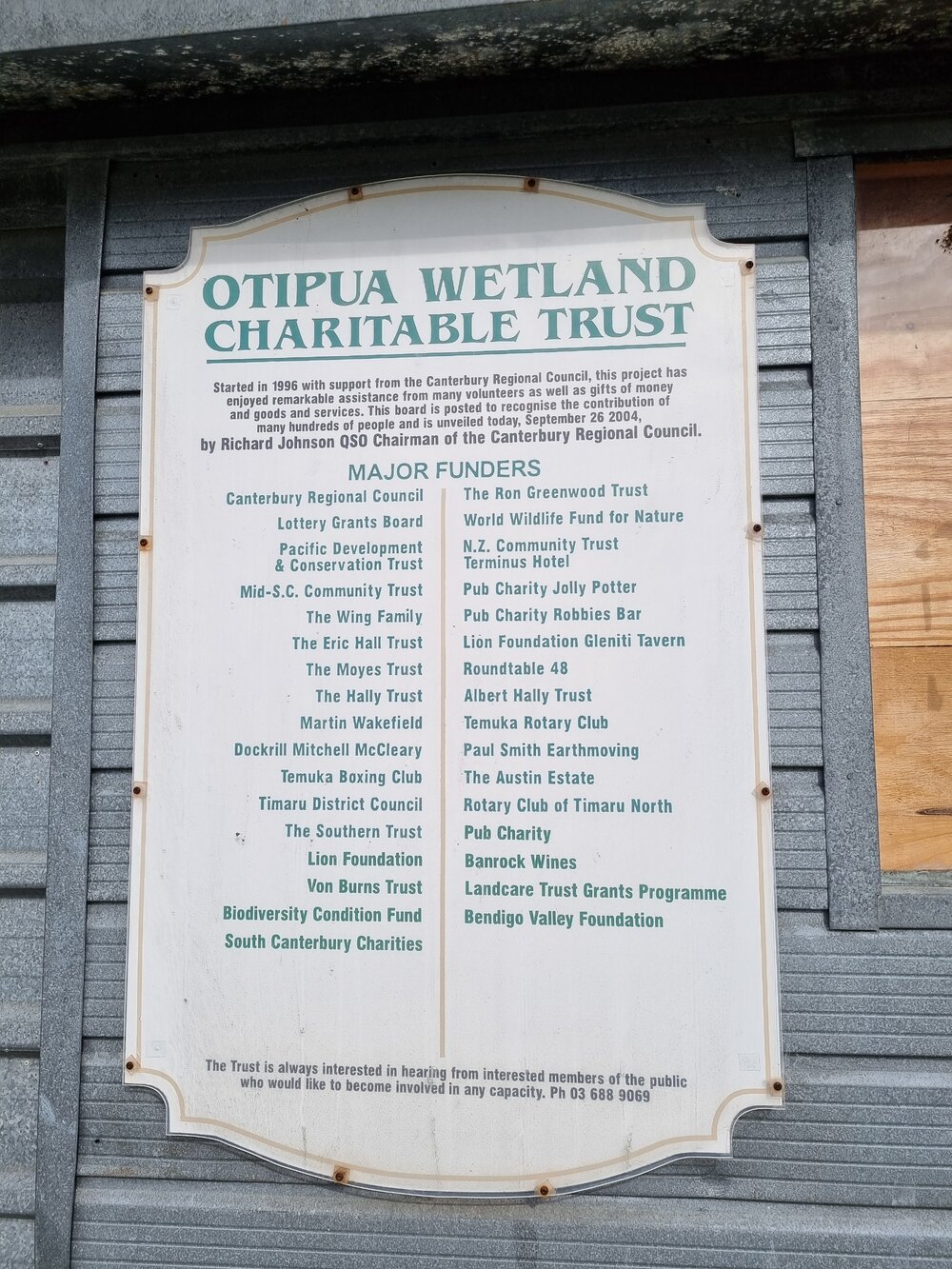 Otipua Wetland Charitable Trust sponsors sign
