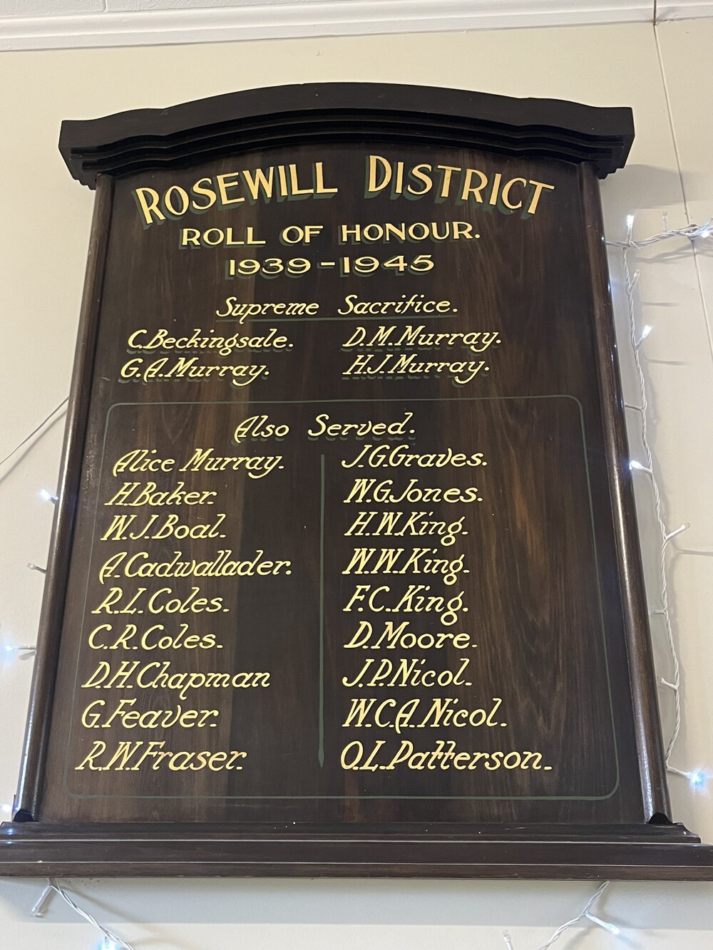 Rosewill Hall Roll of Honour WWII