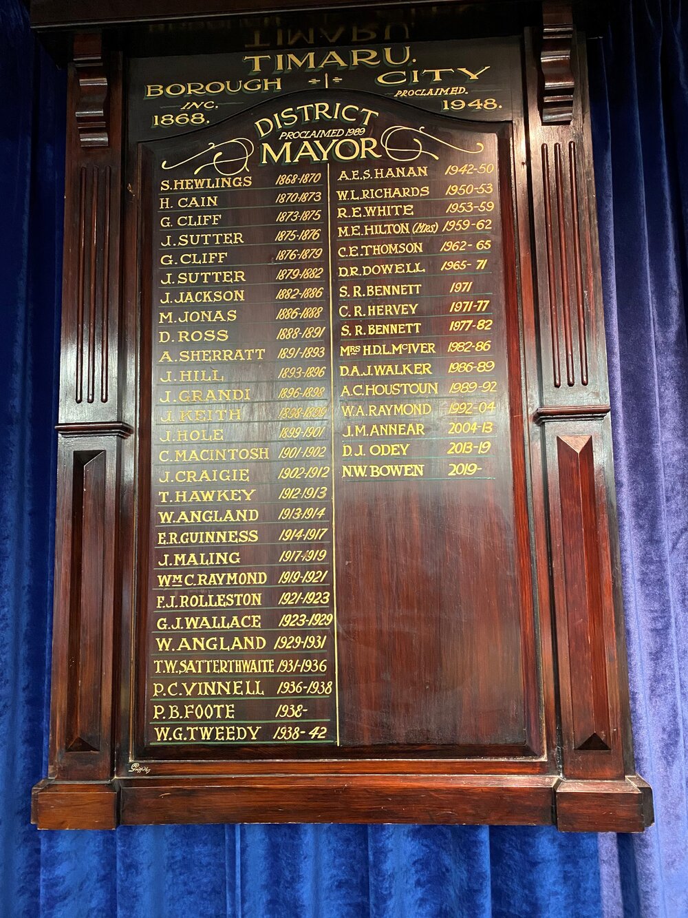 Mayoral honours board