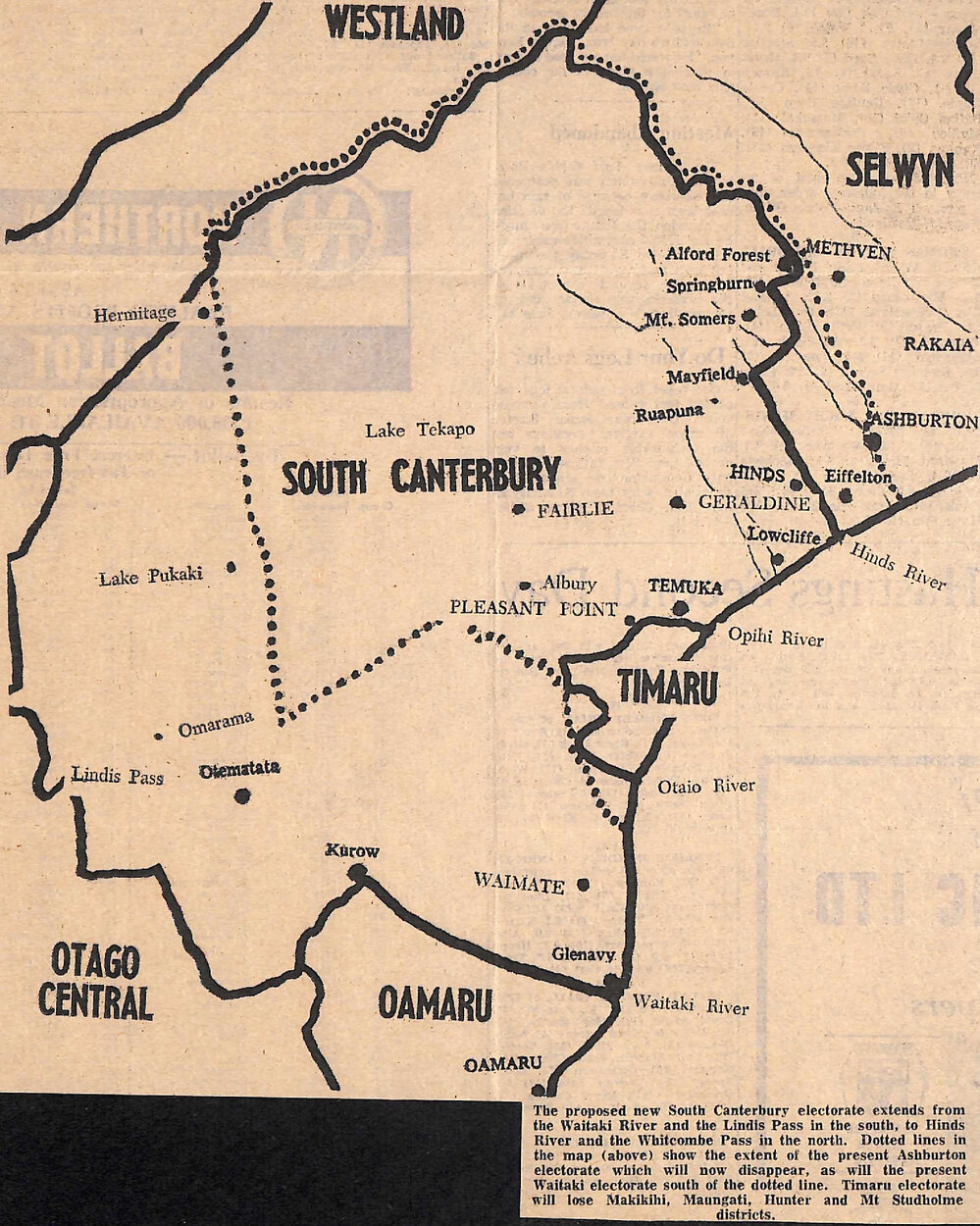 New South Canterbury Electorate Between Hinds and Waitaki Rivers, Area for Timaru Seat Slightly Decreased