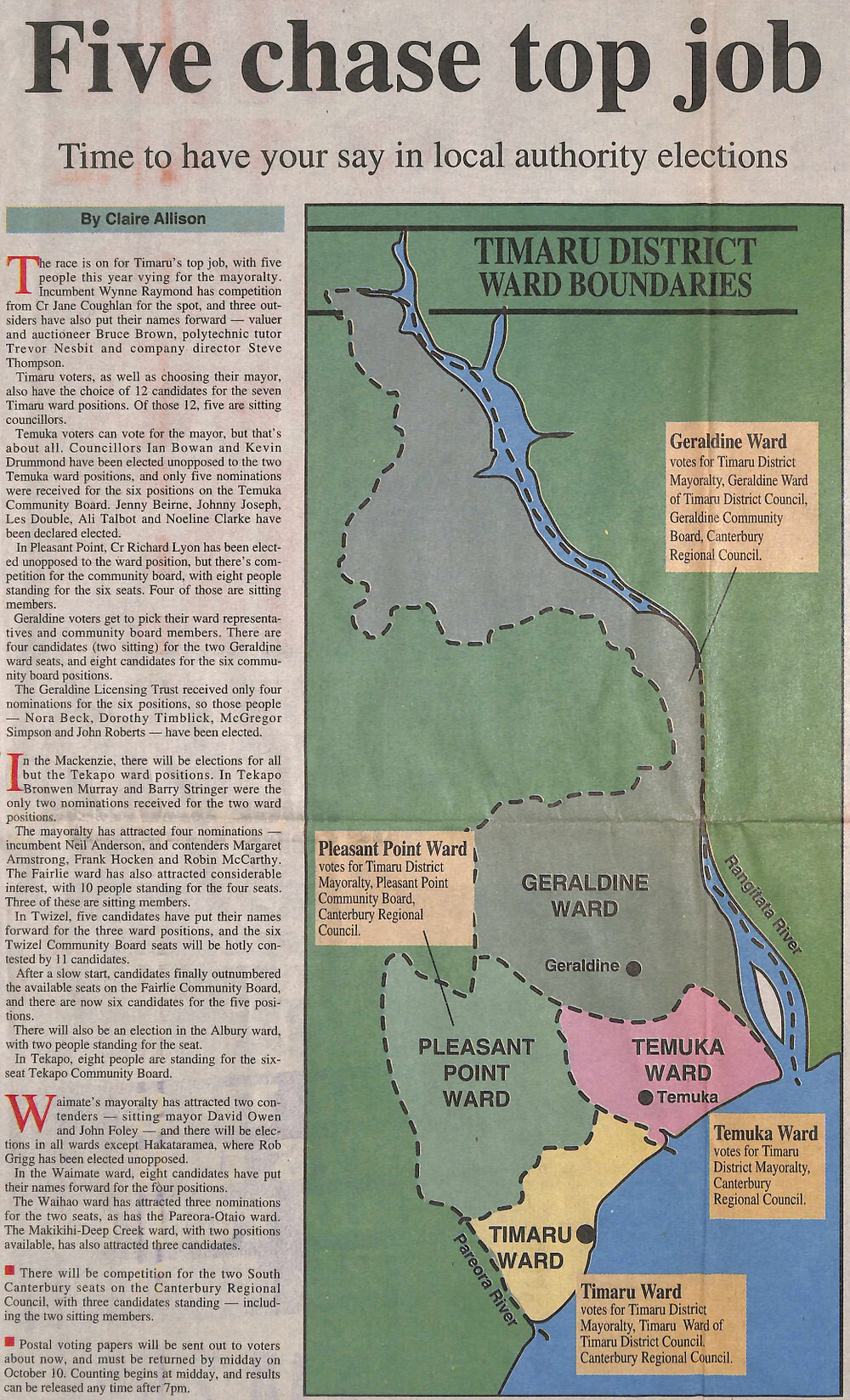 Five chase top job: Time to have your say in local authority elections, Timaru District Council mayoralty