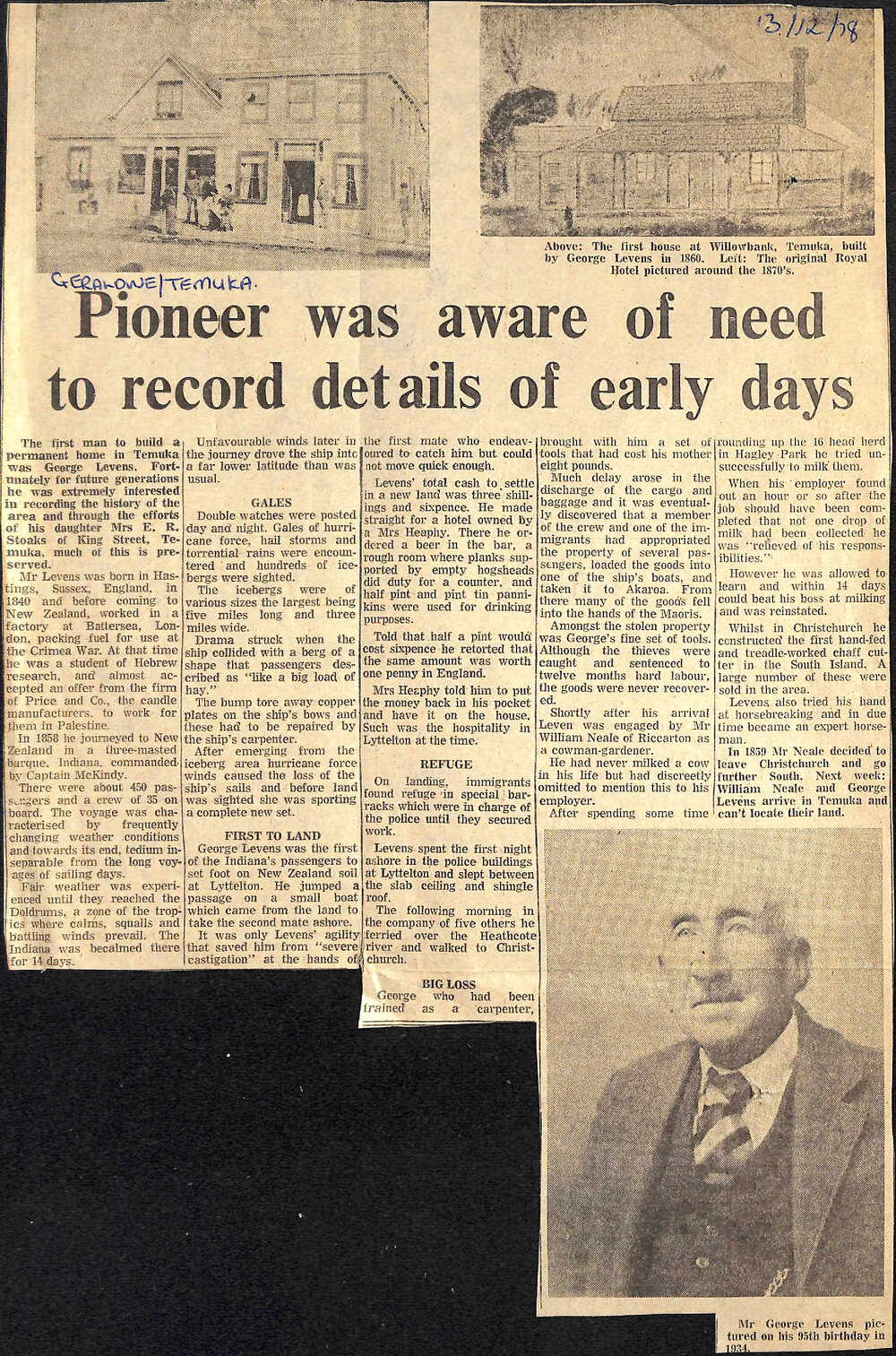 Pioneer was aware of need to record details of early days