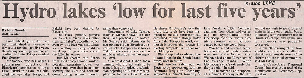 Hydro lakes 'low for last five years'