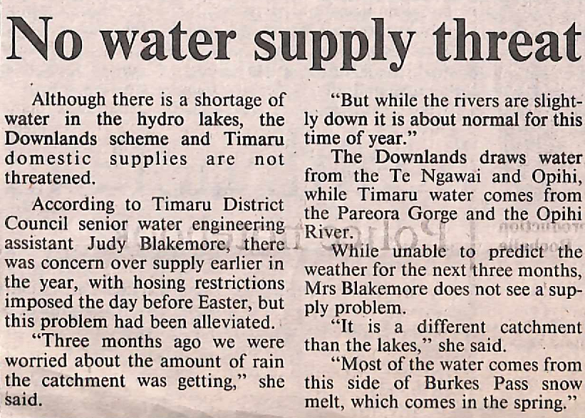 No water supply threat