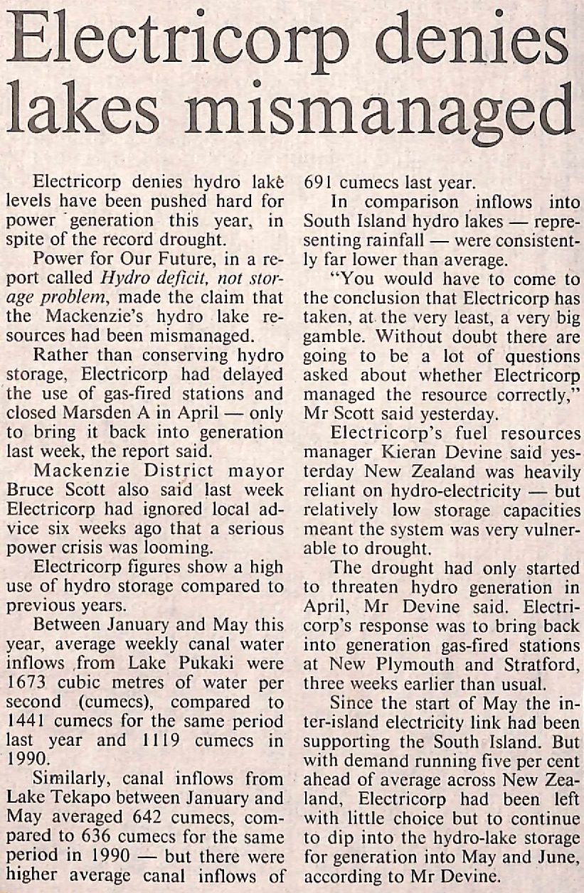 Electricorp denies lakes mismanaged