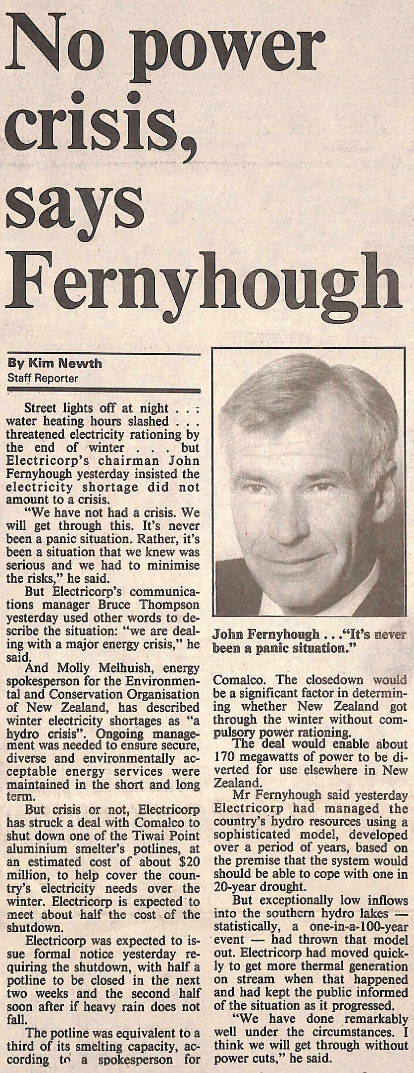 No power crisis, says Fernyhough