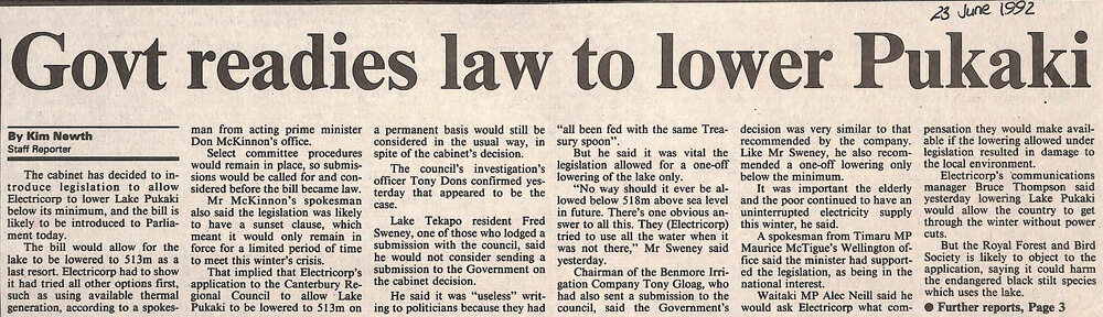 Govt readies law to lower Pukaki