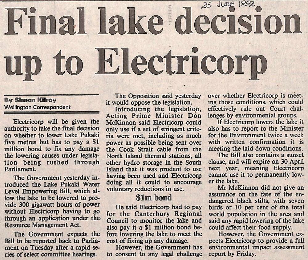 Final lake decision up to Electricorp