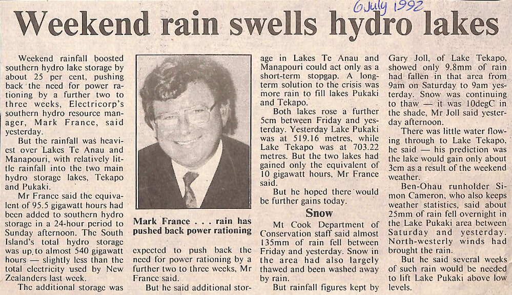 Weekend rain swells hydro lakes