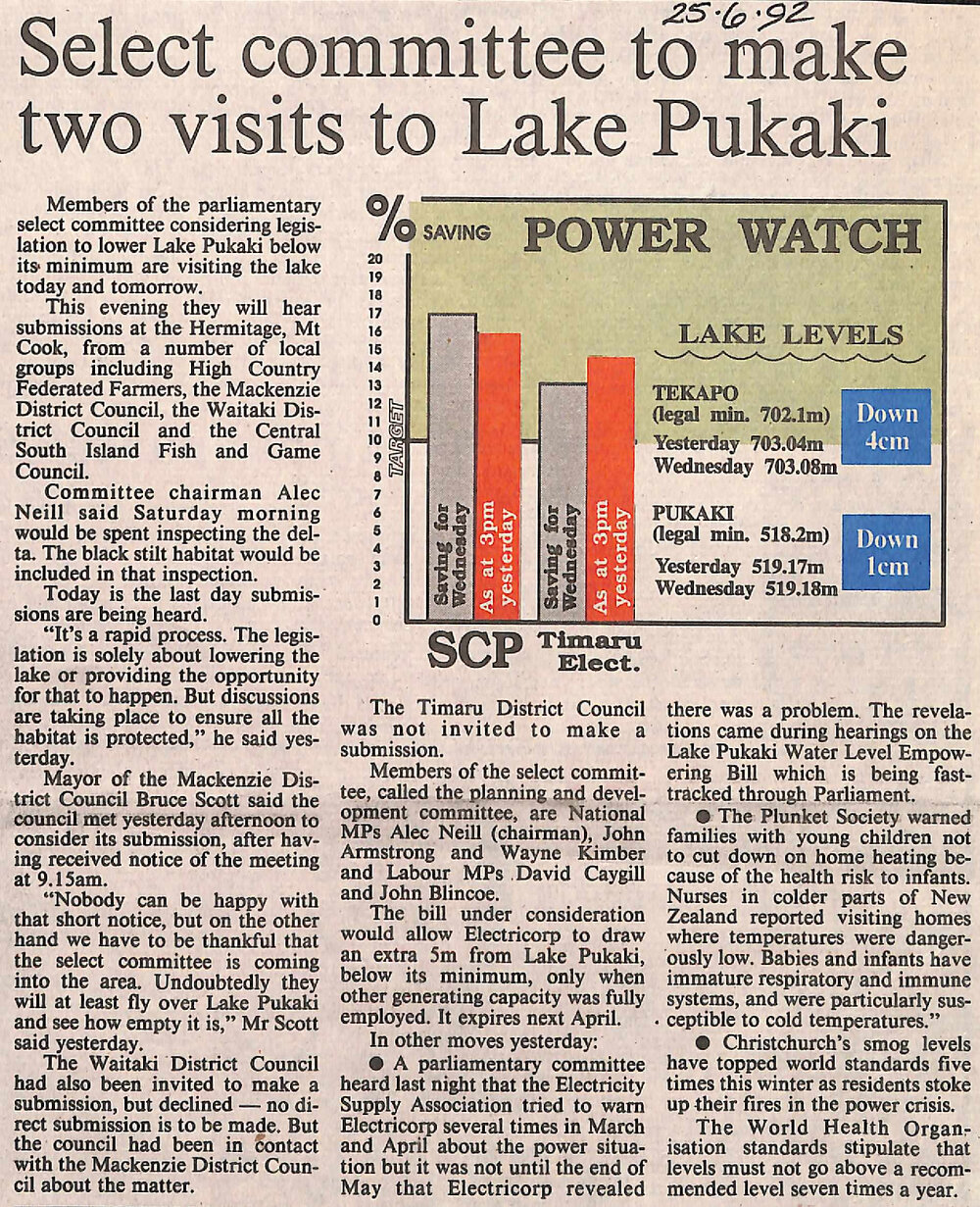 Select committee to make two visits to Lake Pukaki