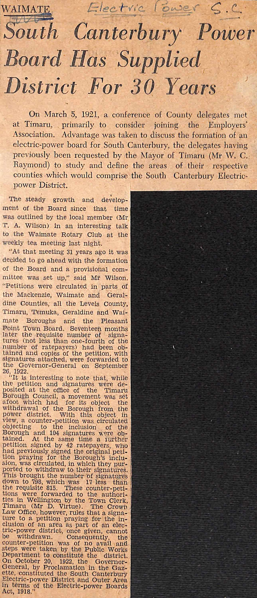 Waimate: South Canterbury Power Board Has Supplied District For 30 Years