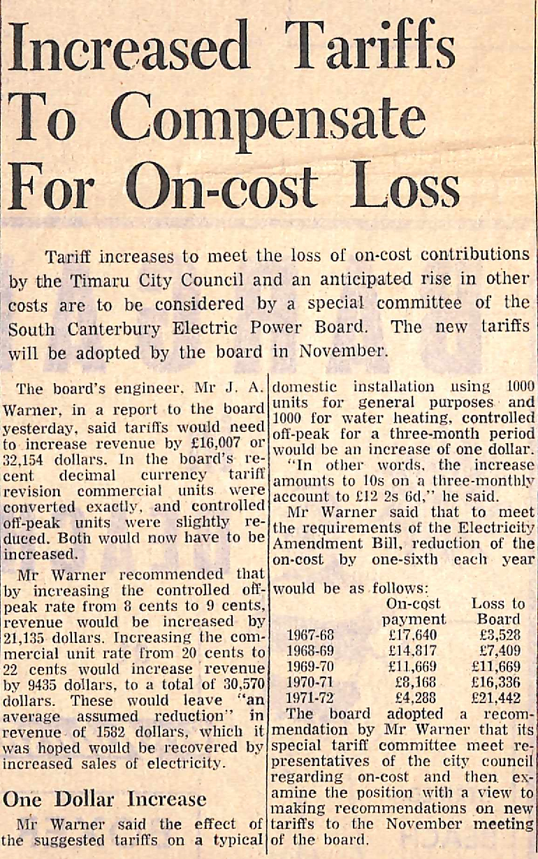 Increased Tariffs To Compensate For On-cost Loss