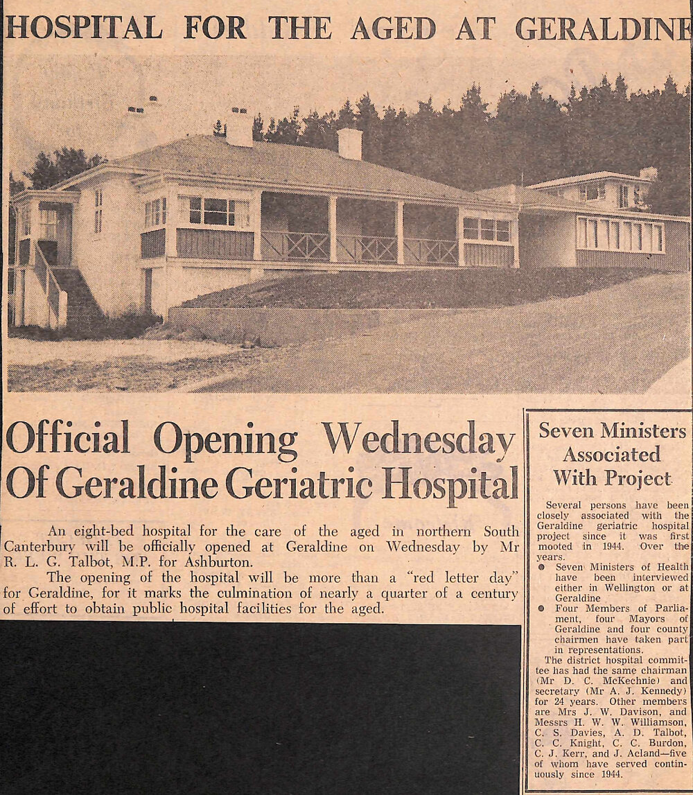 Hospital for the Aged at Geraldine: Official Opening Wednesday Of Geraldine Geriatric Hospital / Seven Ministers Associated With Project