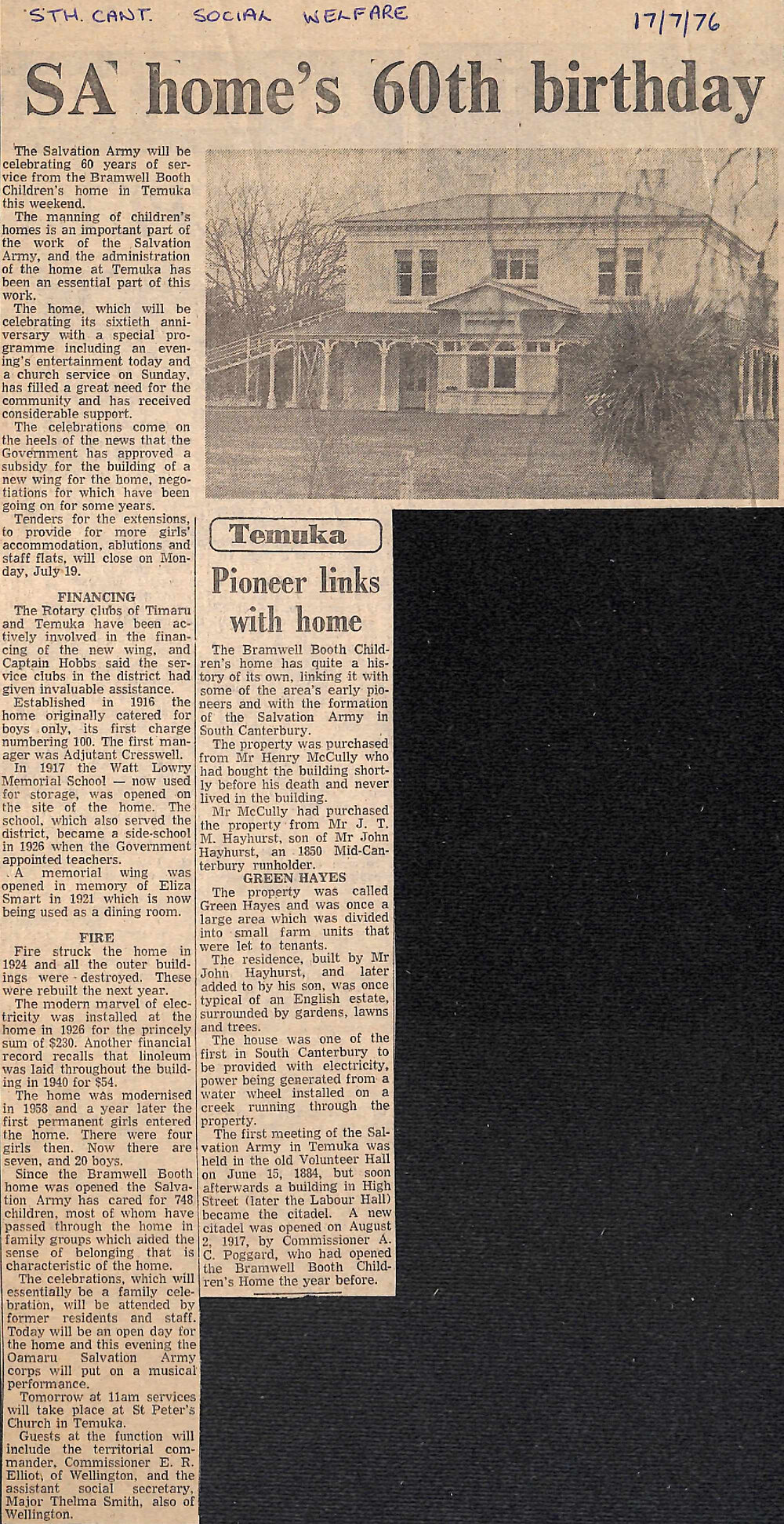 SA home's 60th birthday / Temuka: Pioneer links with home