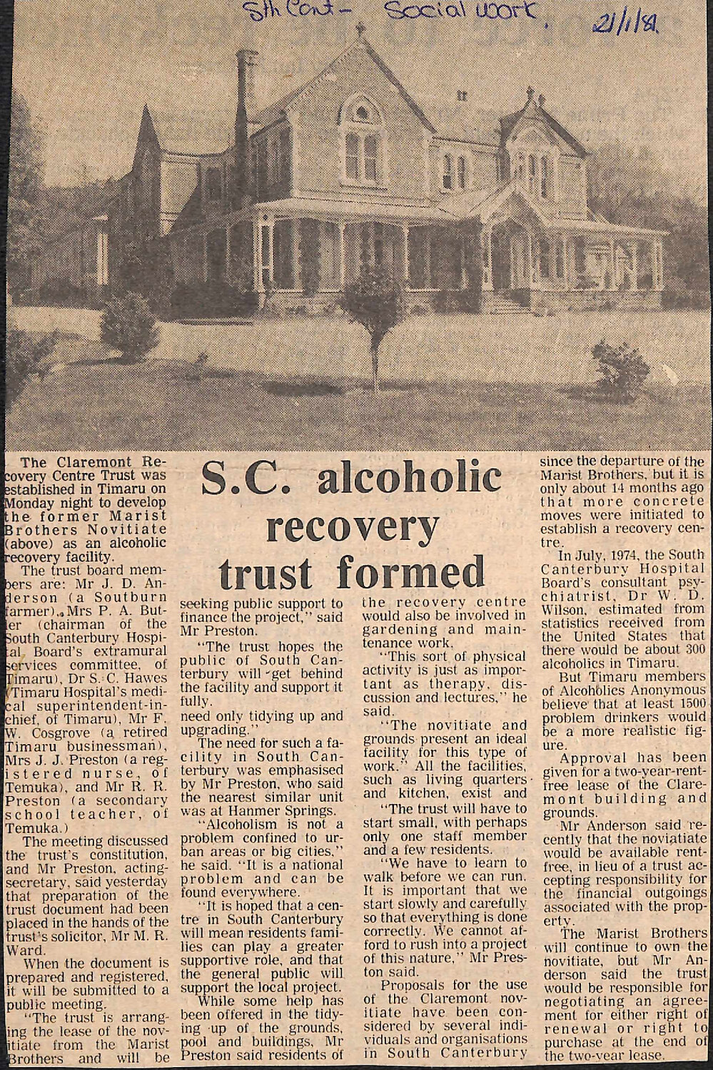 SC alcoholic recovery trust formed