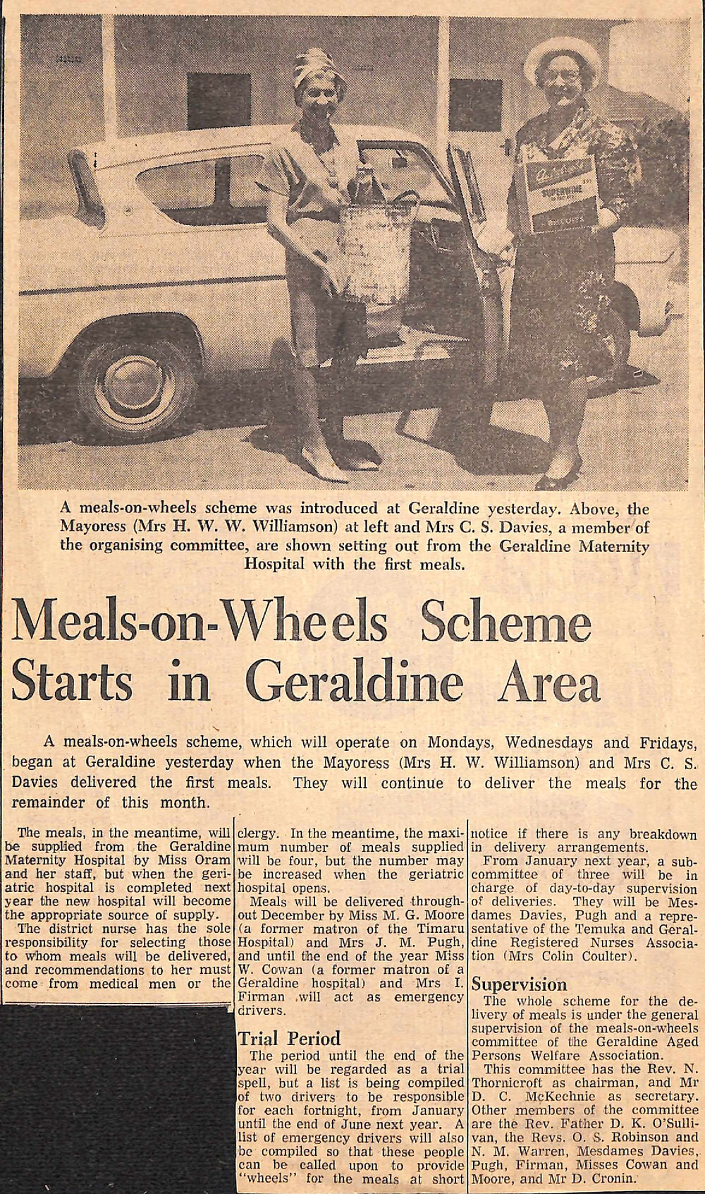 Meals-on-Wheels Scheme Starts in Geraldine Area