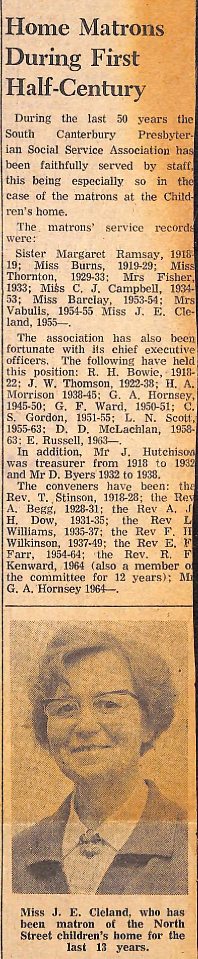 Home Matrons During First Half-Century