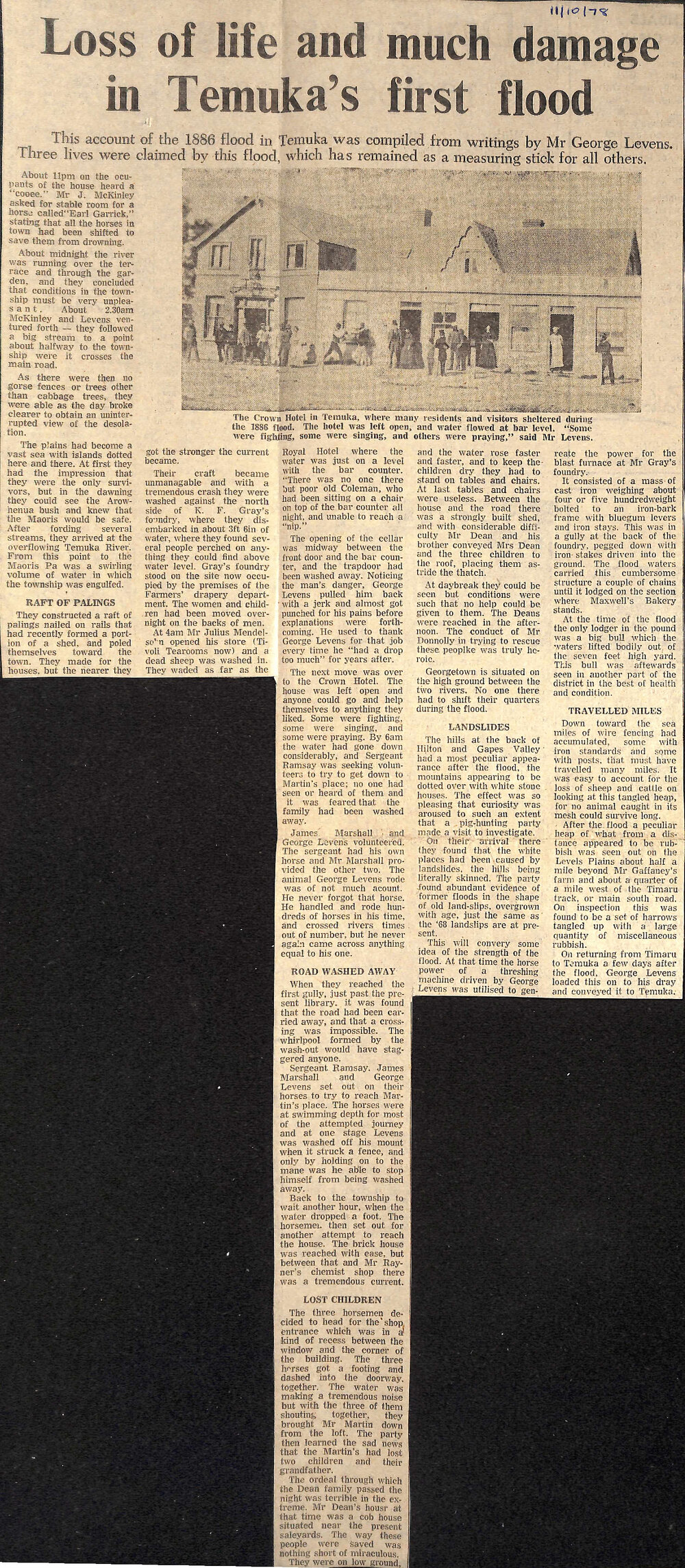 Loss of life and much damage in Temuka's first flood