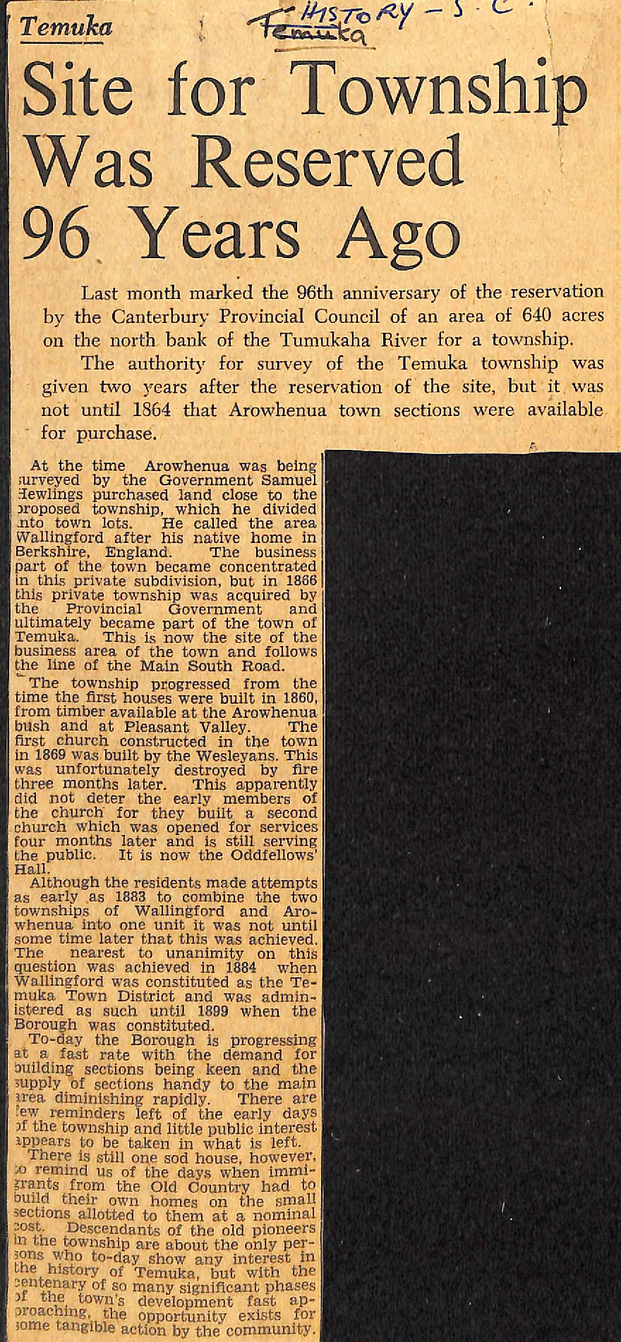 Temuka: Site For Township Was Reserved 96 Years Ago