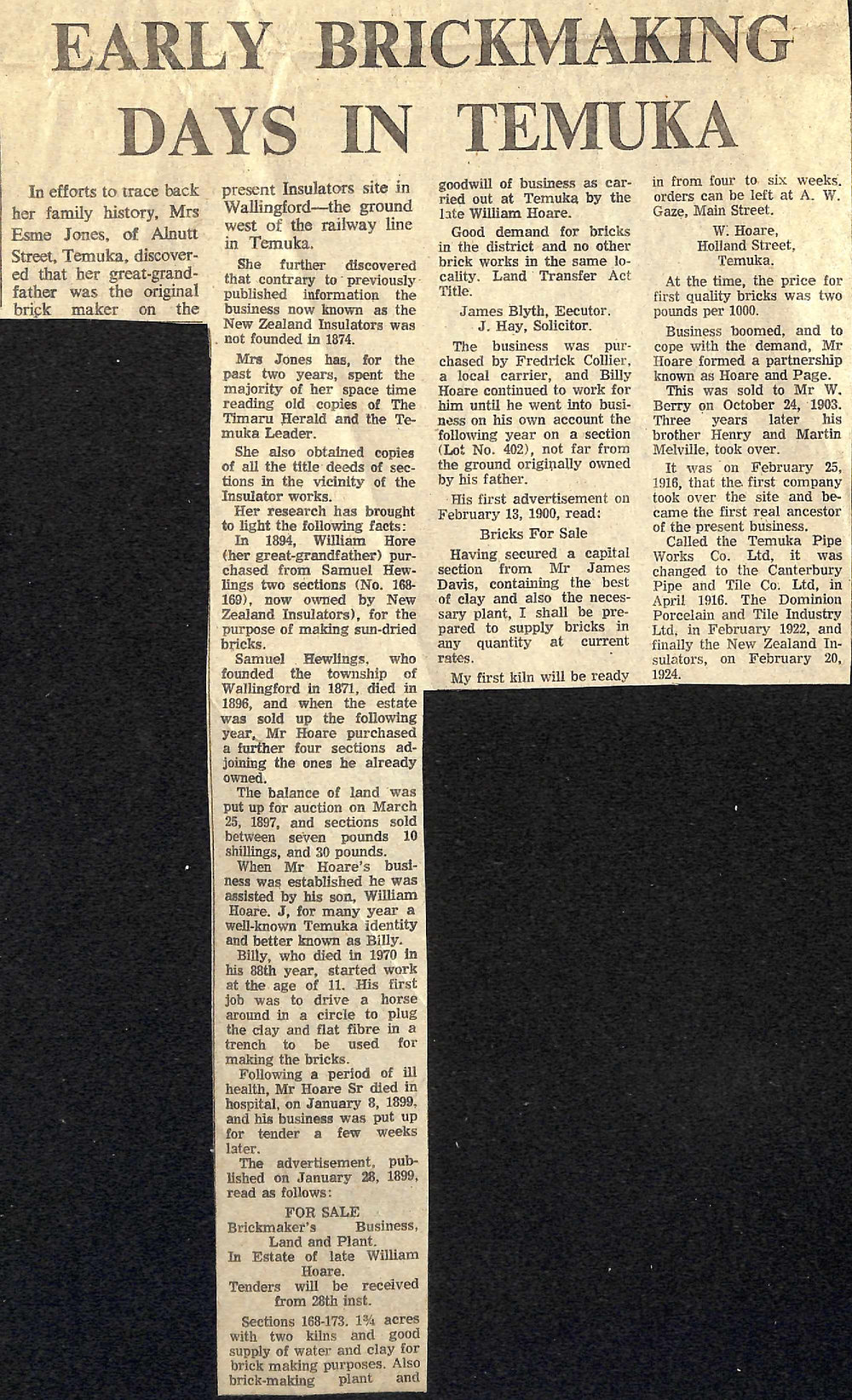 Early Brickmaking Days In Temuka