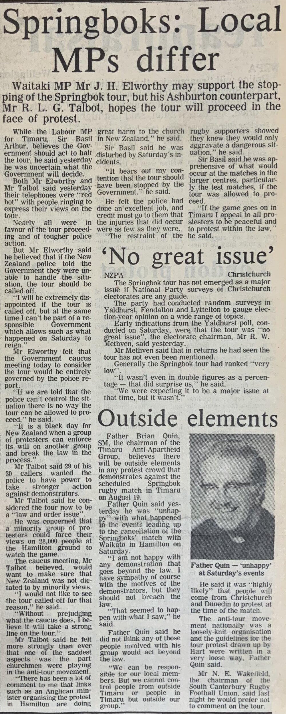 Springboks: Local MPs differ / 'No great issue' / Outside elements