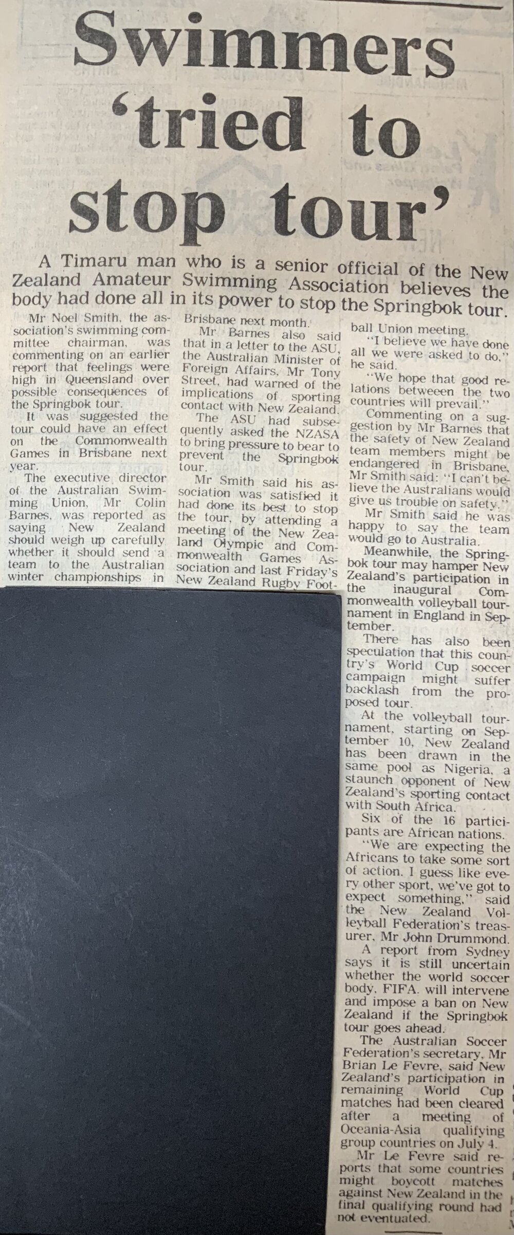 Swimmers 'tried to stop tour'