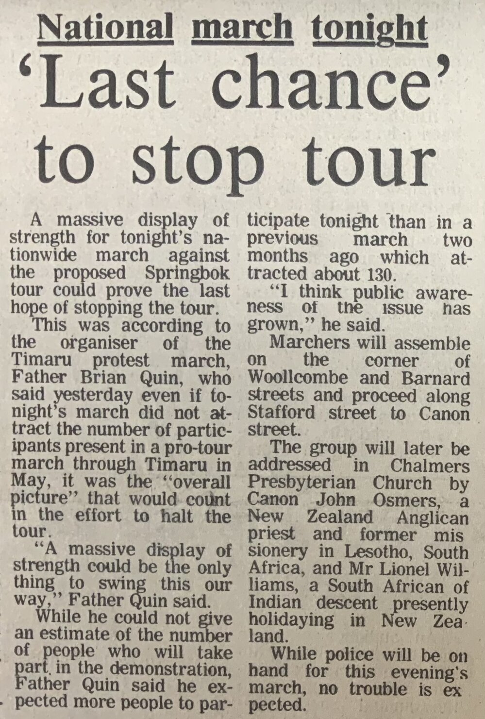 National march tonight: 'Last chance' to stop tour