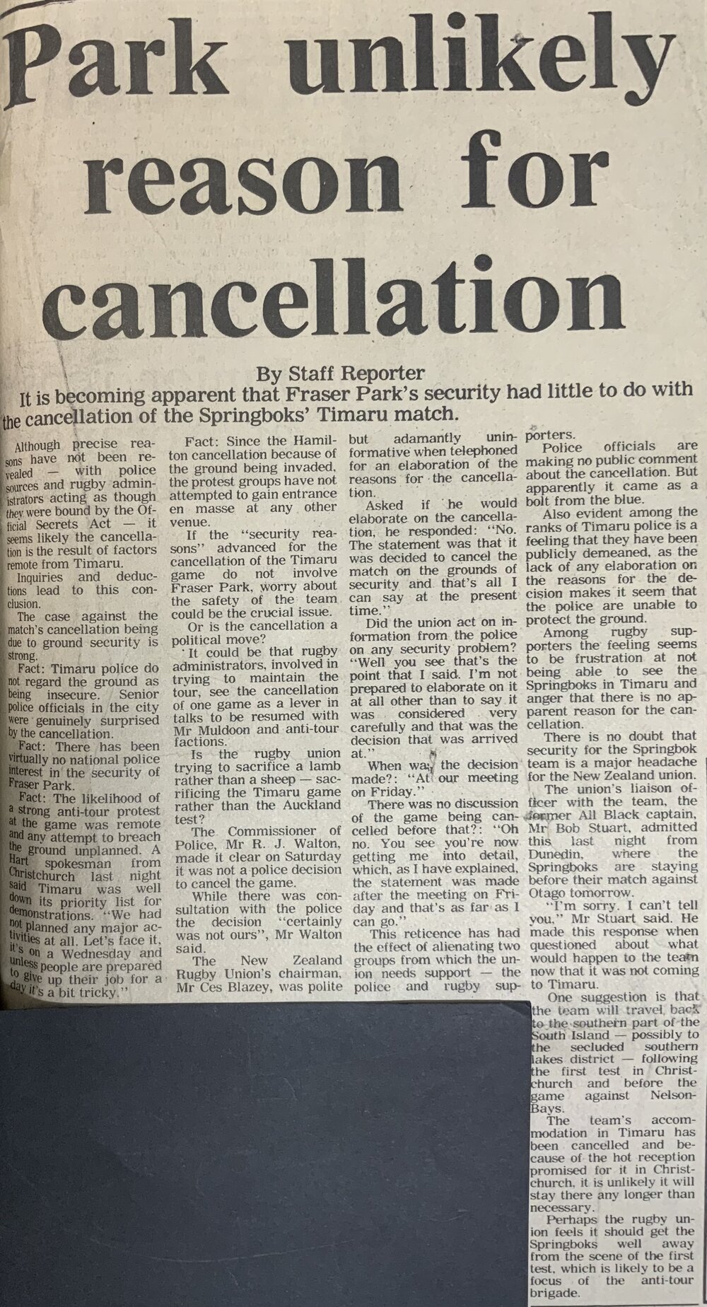 Park unlikely reason for cancellation