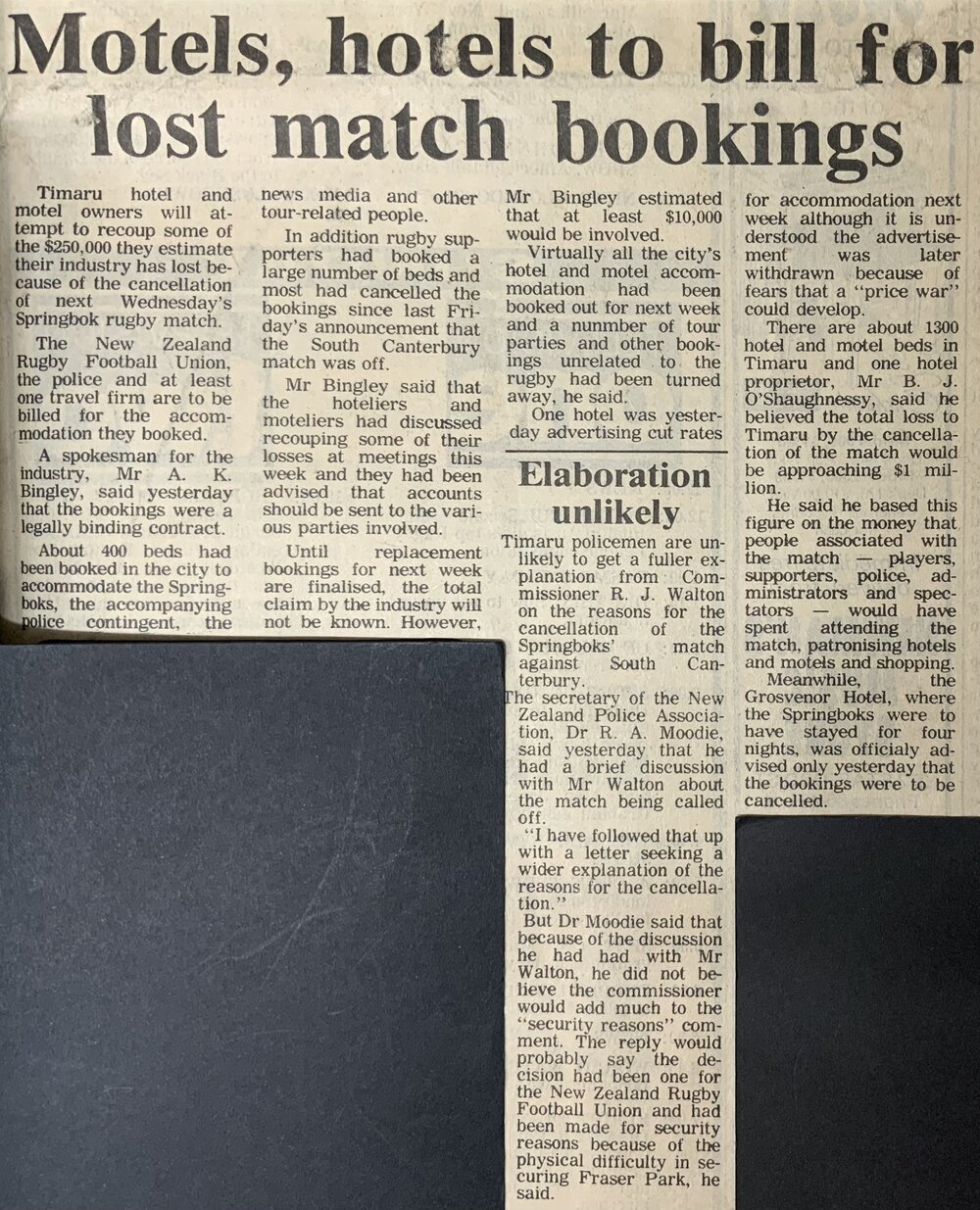 Motels, hotels to bill for lost match bookings