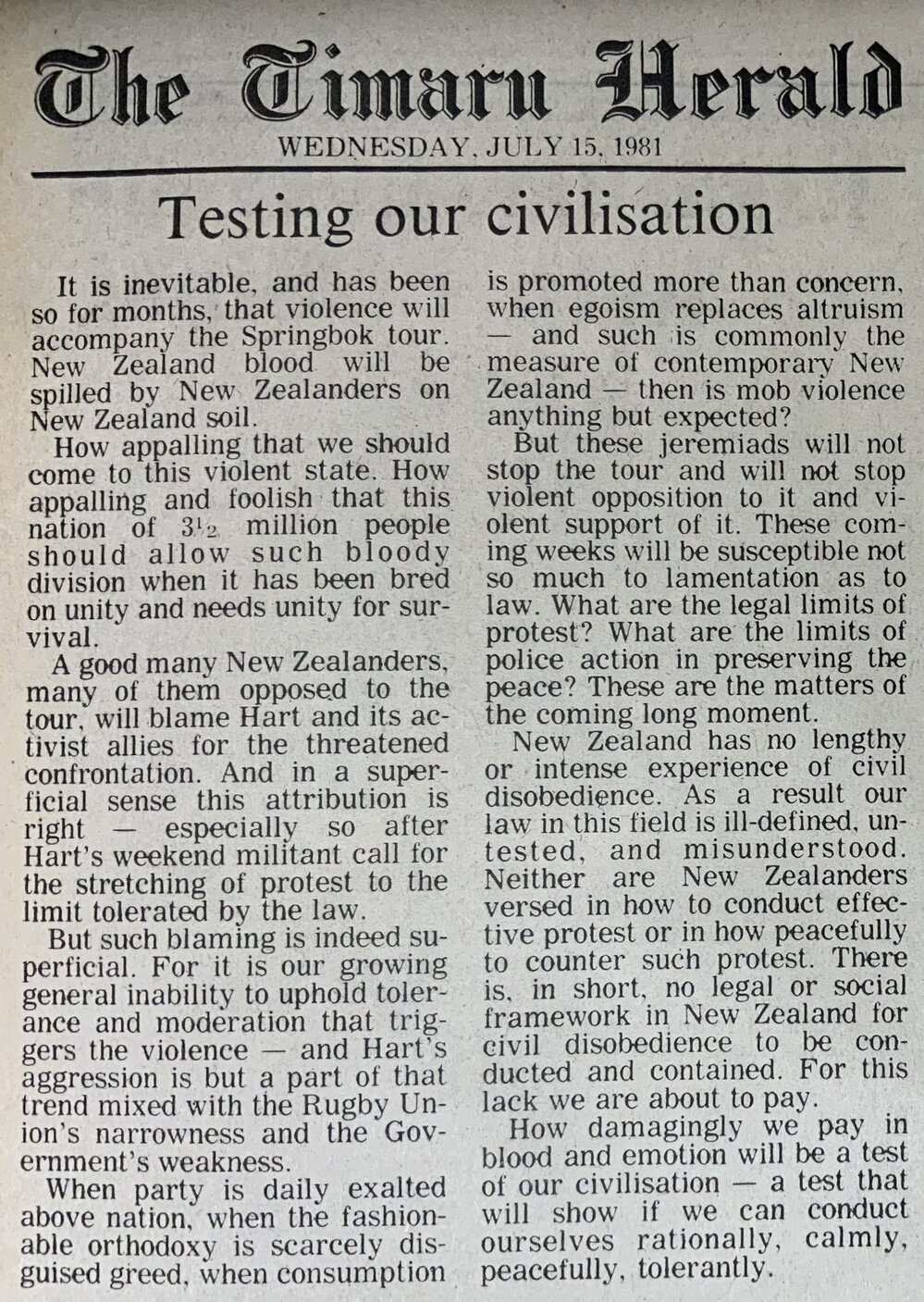 Editorial: Testing our civilisation