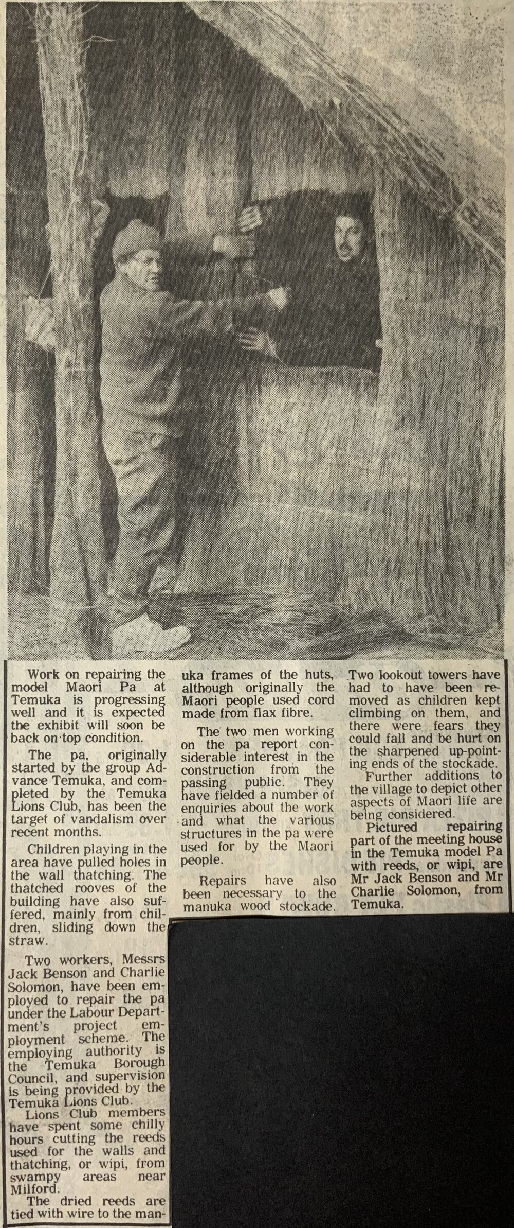 Work on repairing the model Maori Pa at Temuka is progressing well