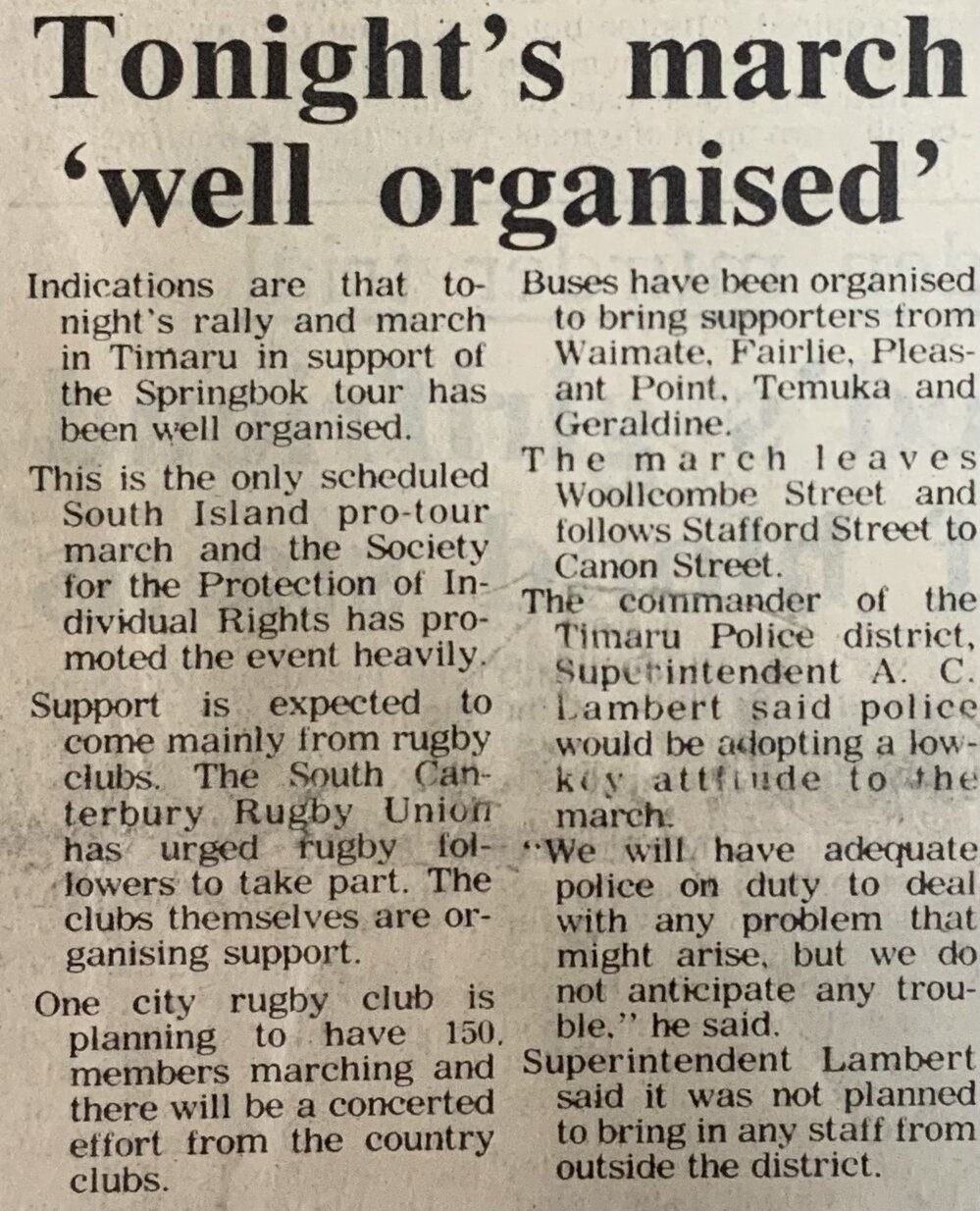 Tonight's march 'well organised'