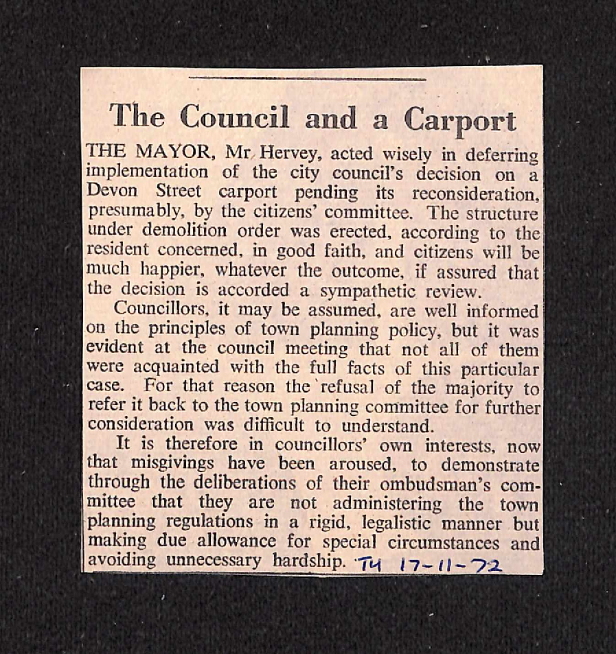 Editorial: The Council and a Carport
