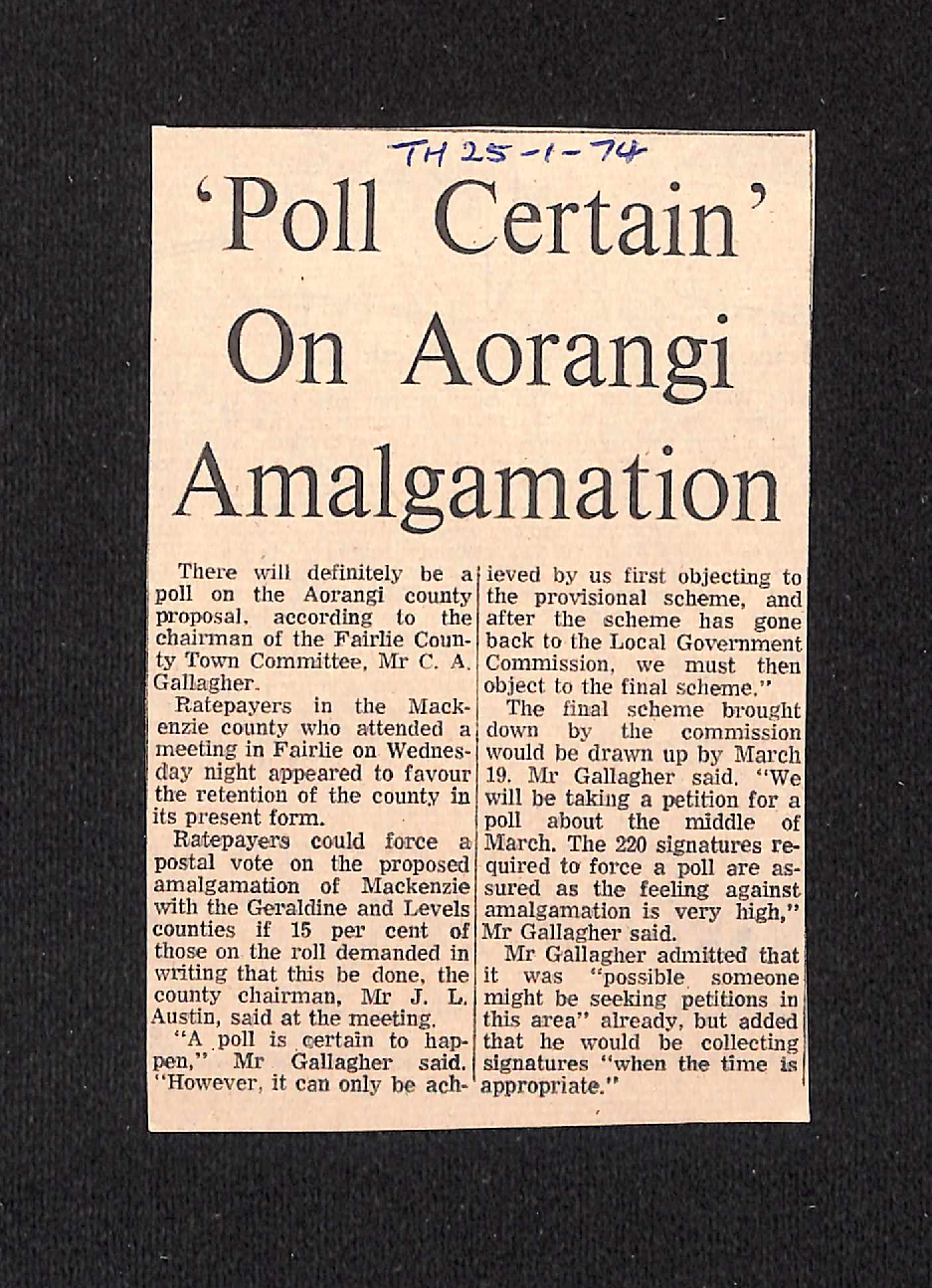  'Poll Certain' On Aorangi Amalgamation