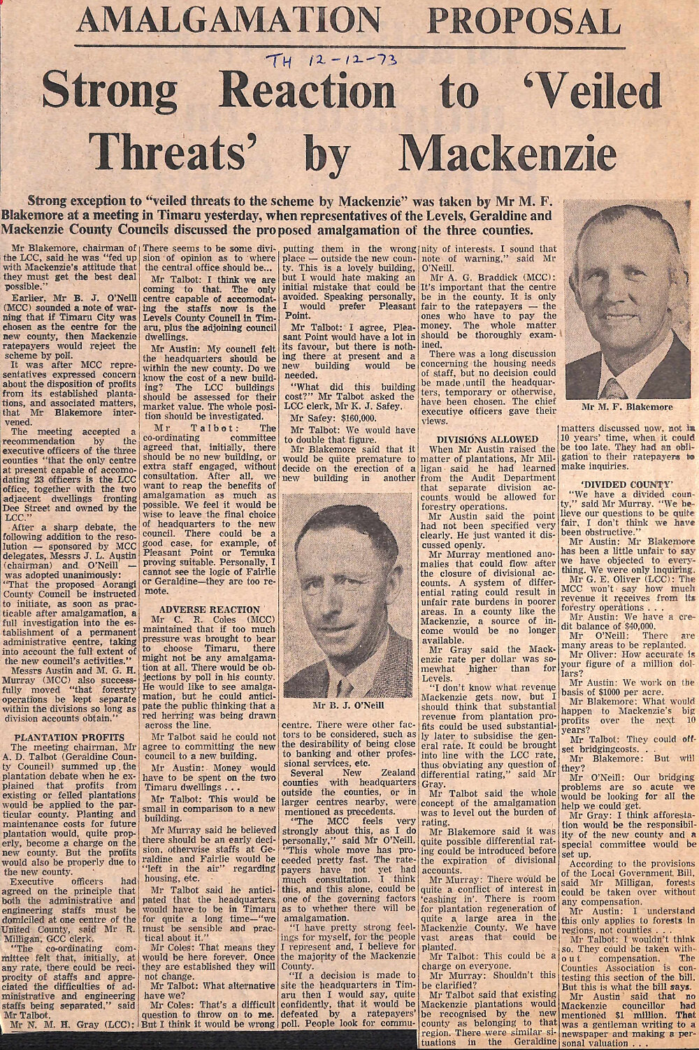 Amalgamation Proposal: Strong Reaction to 'Veiled Threats' by Mackenzie