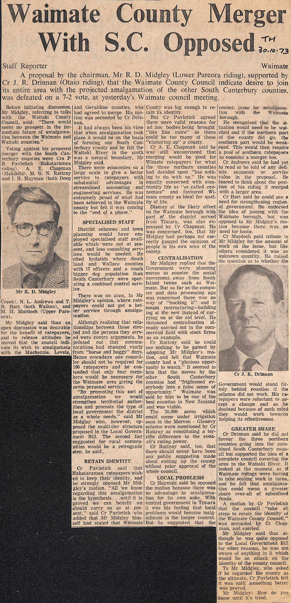 Waimate County Merger With SC Opposed