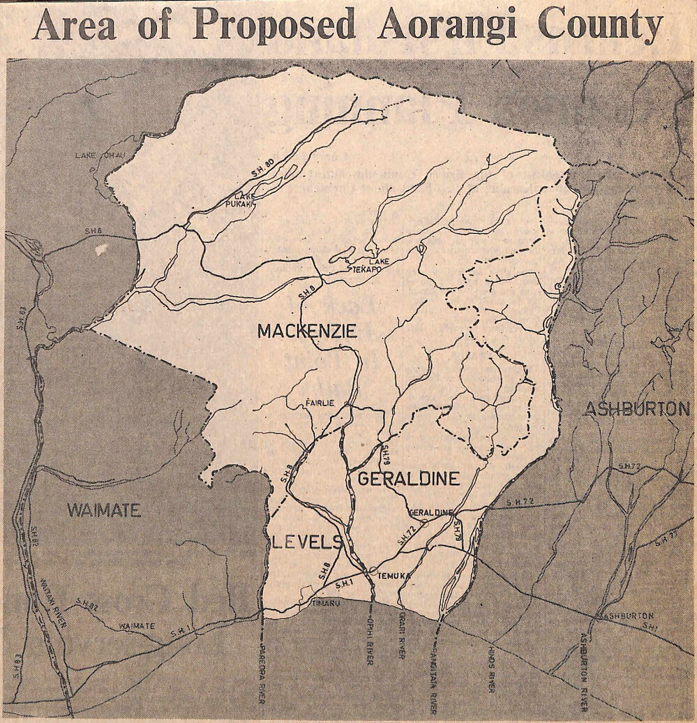 Three County Chairmen Call for Amalgamation / Area of Proposed Aorangi County