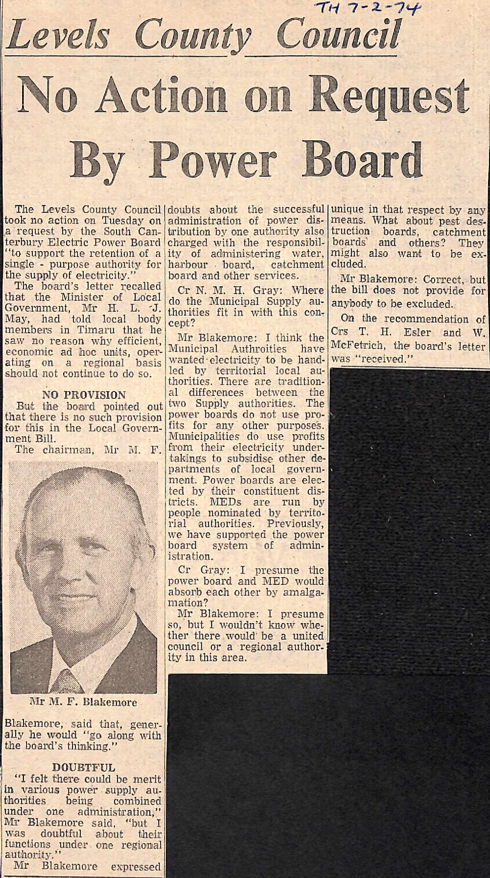 Levels County Council: No Action on Request By Power Board